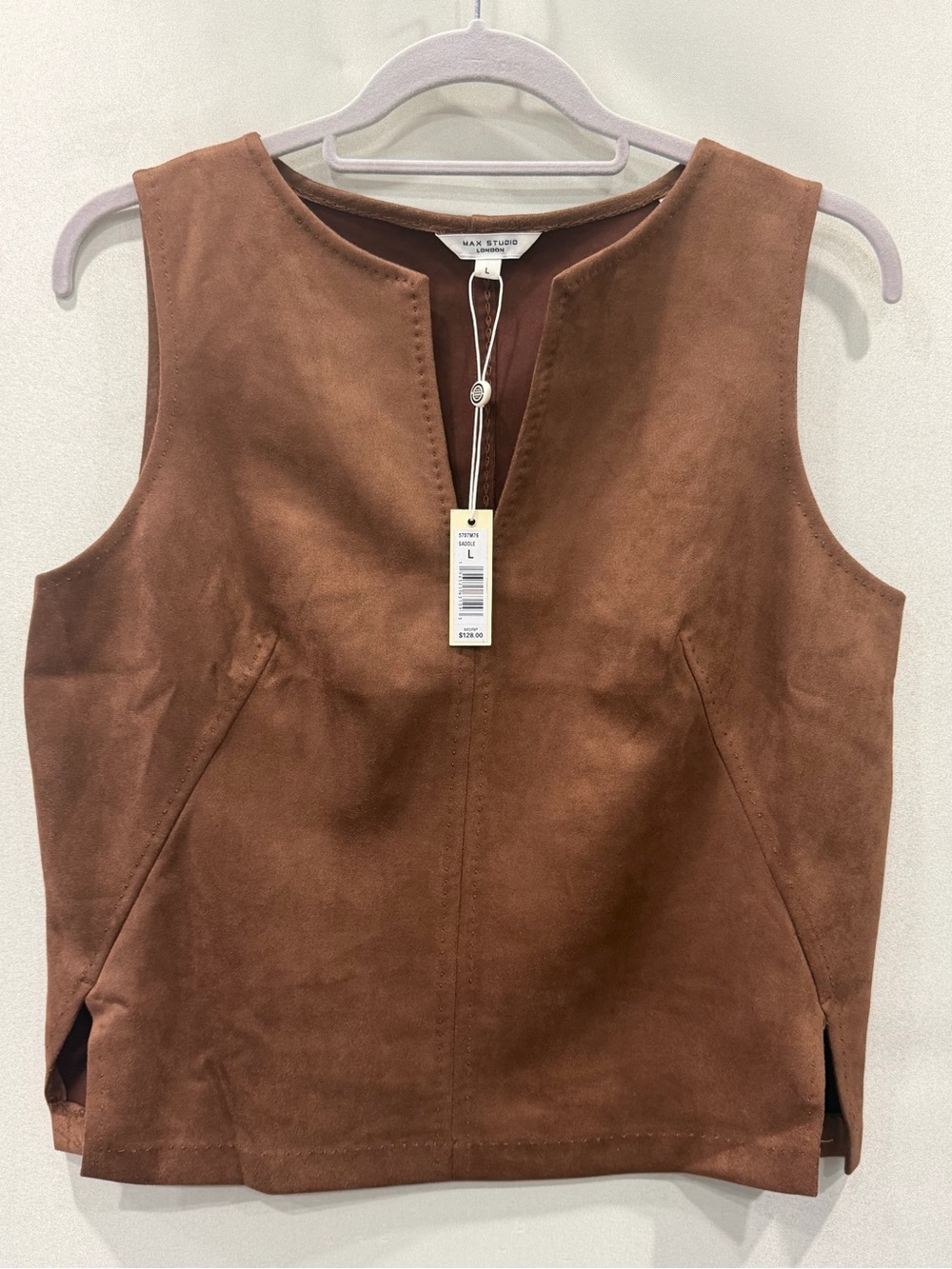 Max Studio Brown Suede-Style Sleeveless Top